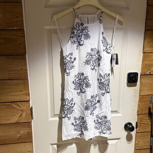 White Halter Dress with Black Floral Pattern Size Small